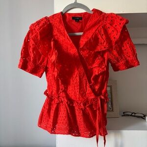 J Crew Orange Eyelet Wrap Tie Top